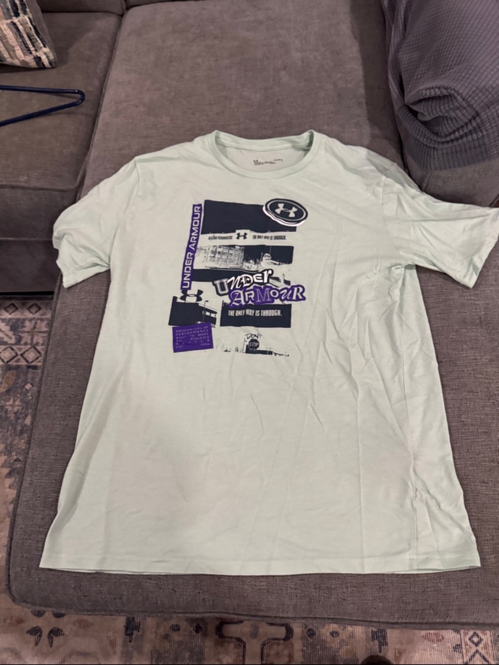 Under Armour Men's Mint Green Graphic Short-Sleeve Tee with Navy & Purple Logo